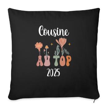 Cousin 2025 at the top flowers pregnancy announcement - Sofa pillowcase 17,3'' x 17,3'' (45 x 45 cm) - black - Front