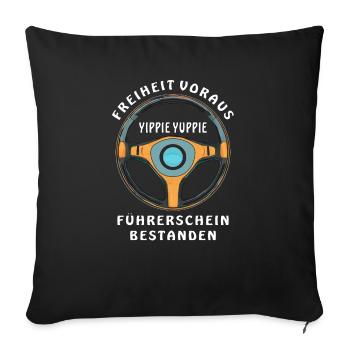 STEERING WHEEL FREEDOM AHEAD DRIVER'S LICENSE PASSED - Sofa pillowcase 17,3'' x 17,3'' (45 x 45 cm) - black - Front