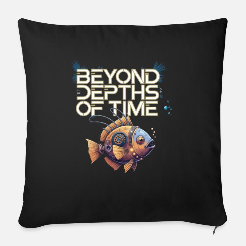 Au-delà de l’âge du temps Steampunk Fish Design - Housse de coussin décorative 45 x 45 cm - noir