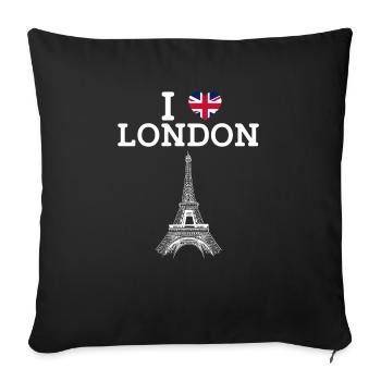 I Love London Eiffel Tower Cool Heart Flag England - Sofa pillowcase 17,3'' x 17,3'' (45 x 45 cm) - black - Front