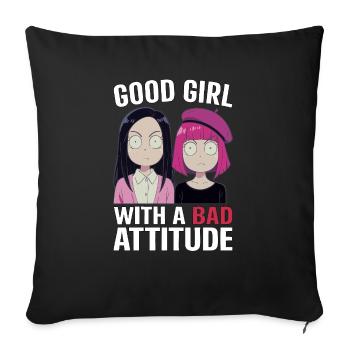 Une bonne fille avec une mauvaise attitude - Housse de coussin décorative 45 x 45 cm - noir - Devant