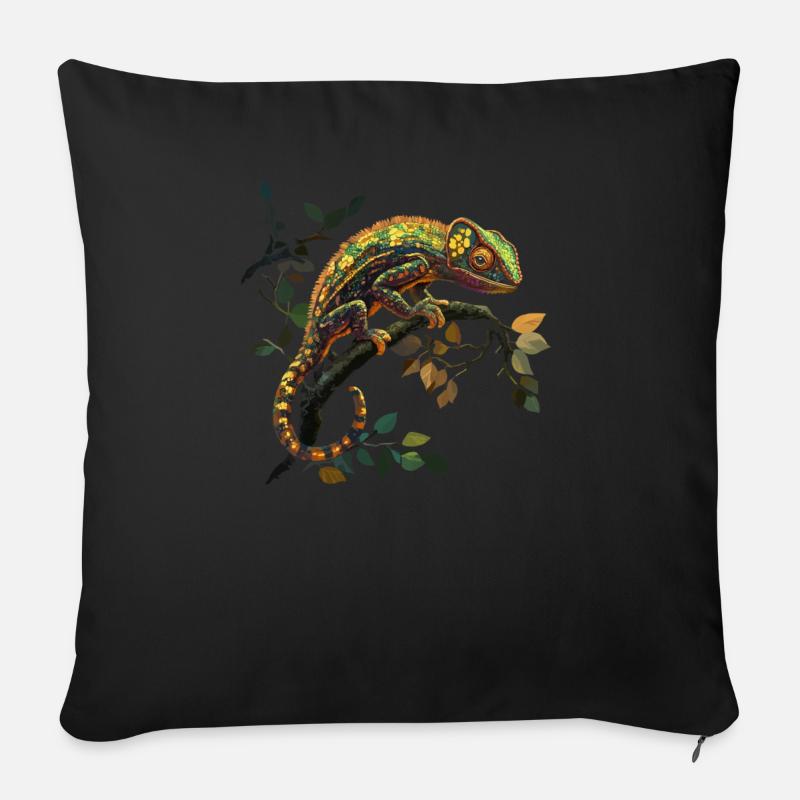 Farbprächtiges Chamäleon Auf Ast - Sofakissenbezug 45 x 45 cm - Schwarz