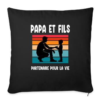 papa et fils vintage père et fils fête des pères - Housse de coussin décorative 45 x 45 cm - noir - Devant