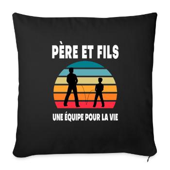 père et fils papa drôle complices duo vintage - Housse de coussin décorative 45 x 45 cm - noir - Devant