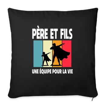 père et fils papa super héros dab vintage duo - Housse de coussin décorative 45 x 45 cm - noir - Devant
