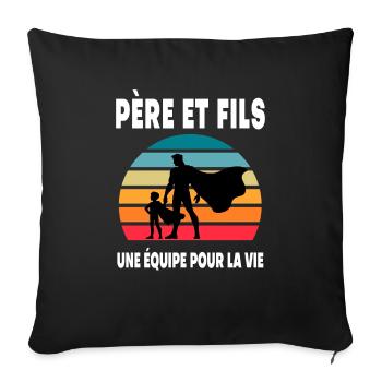 père et fils papa super héros duo vintage - Housse de coussin décorative 45 x 45 cm - noir - Devant