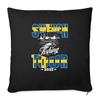 Suède Pêche 2025 Voyage de pêche Suède - Housse de coussin décorative 45 x 45 cm - noir - Devant