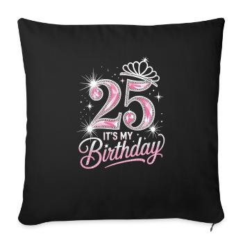 25th Birthday Crown Glitter - Sofa pillowcase 17,3'' x 17,3'' (45 x 45 cm) - black - Front