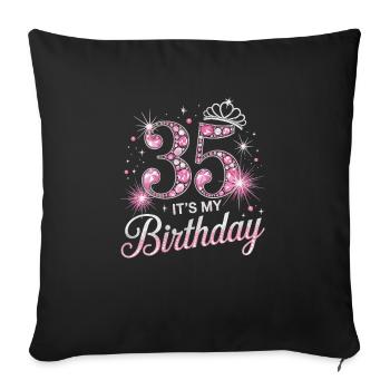 Couronne scintillante 35e anniversaire et pierres précieuses roses - Housse de coussin décorative 45 x 45 cm - noir - Devant