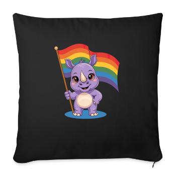 Cute rhinoceros with rainbow flag - Sofa pillowcase 17,3'' x 17,3'' (45 x 45 cm) - black - Front