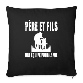 père et fils papa loup fête des pères - Housse de coussin décorative 45 x 45 cm - noir - Devant