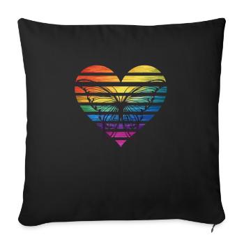 Papillon en coeur arc-en-ciel - Housse de coussin décorative 45 x 45 cm - noir - Devant