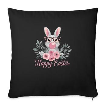 Joyeux lapin de Pâques avec des verres et des fleurs - Housse de coussin décorative 45 x 45 cm - noir - Devant