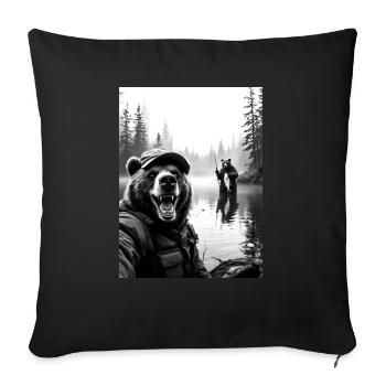 Fischerei Bär Selfie - Sofakissenbezug 45 x 45 cm - Schwarz - Vorne