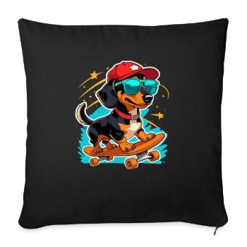 Skateboarder Dog, Skateboarder Dachshund - Sofa pillowcase 17,3'' x 17,3'' (45 x 45 cm) - black - Front