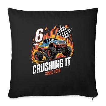 6th Birthday Monster Truck – Crushing It 2019 - Sofa pillowcase 17,3'' x 17,3'' (45 x 45 cm) - black - Front
