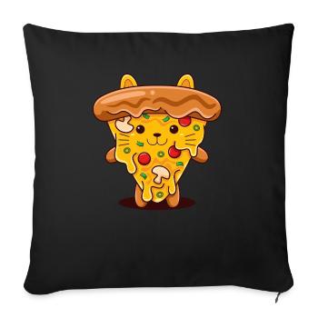 Pizza Cat Kawaii Illustration - Sofa pillowcase 17,3'' x 17,3'' (45 x 45 cm) - black - Front