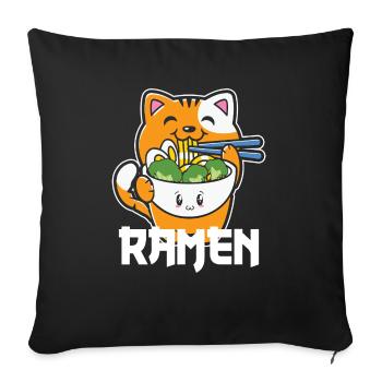 Ramen chat mignon Kawaii Illustration - Housse de coussin décorative 45 x 45 cm - noir - Devant