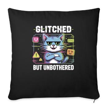 Glitch Cat - Erreur dans le système - Je m’en fiche - Housse de coussin décorative 45 x 45 cm - noir - Devant