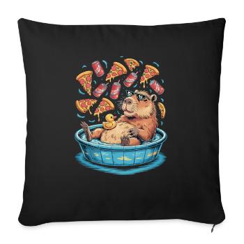 Capybara chill zone - pizza, soda, relaxation - Sofa pillowcase 17,3'' x 17,3'' (45 x 45 cm) - black - Front