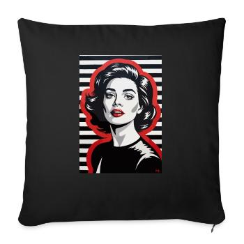 Portrait rétro élégant avec motif rayé - Housse de coussin décorative 45 x 45 cm - noir - Devant