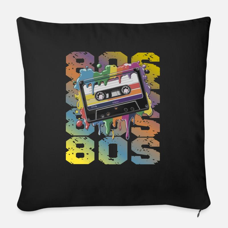 80s Retro Kassette Regenbogen Nostalgie - Sofakissenbezug 45 x 45 cm - Schwarz