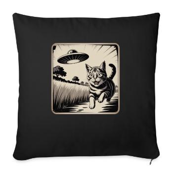 Cat and UFO Adventure Drawing - Sofa pillowcase 17,3'' x 17,3'' (45 x 45 cm) - black - Front
