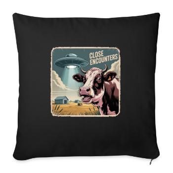 Außerirdische Begegnung Mit Kuh Und UFO - Sofakissenbezug 45 x 45 cm - Schwarz - Vorne