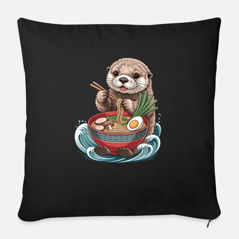 Ramen Otter Im Japanischen Stil - Sofakissenbezug 45 x 45 cm - Schwarz