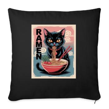 Ramen Katze Im Japanischen Stil - Sofakissenbezug 45 x 45 cm - Schwarz - Vorne
