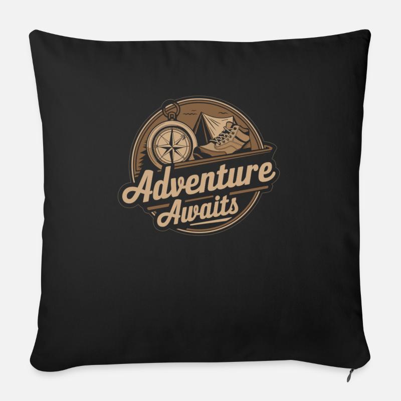 Wandern Kompass Abenteuer T-Shirt - Sofakissenbezug 45 x 45 cm - Schwarz