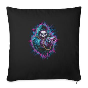 Faucheuse avec arme - Neon Death Skull - Housse de coussin décorative 45 x 45 cm - noir - Devant