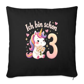 Licorne mignonne 3ème anniversaire pour les filles - Housse de coussin décorative 45 x 45 cm - noir - Devant