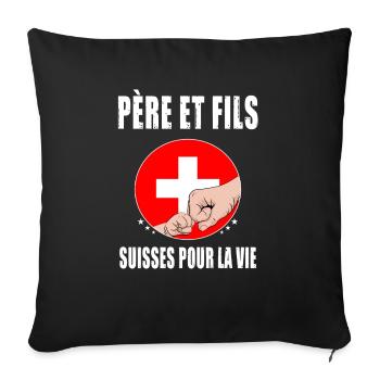 père et fils suisse papa - Housse de coussin décorative 45 x 45 cm - noir - Devant