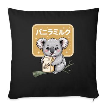 Kawaii Koala Trinkt Vanille Milch Niedliches Tier - Sofakissenbezug 45 x 45 cm - Schwarz - Vorne