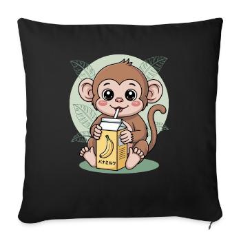 Dessin animé Singe Buvant Banane Lait Animal Mignon - Housse de coussin décorative 45 x 45 cm - noir - Devant