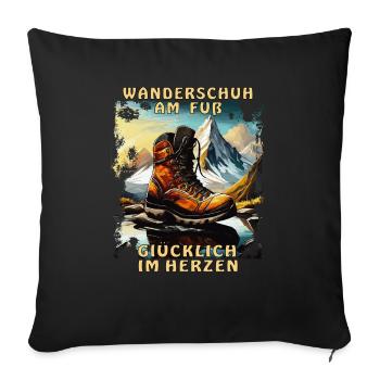 WANDERSCHUH AM FUß GLÜCKLICH IM HERZEN - Sofakissenbezug 45 x 45 cm - Schwarz - Vorne