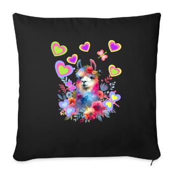 Rétro Lama Lamas Femme Enfant Fille Enfants - Housse de coussin décorative 45 x 45 cm - noir - Devant