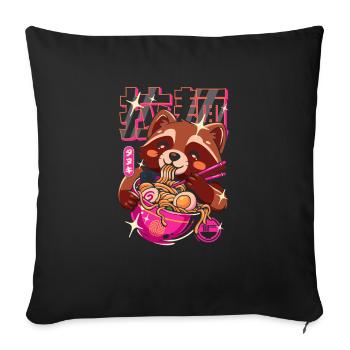 Ramen japonais au raton laveur tanuki - Housse de coussin décorative 45 x 45 cm - noir - Devant