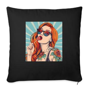 Rote Haare Rockabilly Pin Up Girl 50s - Sofakissenbezug 45 x 45 cm - Schwarz - Vorne