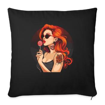 Rote Haare Rockabilly Pin Up Girl 50s - Sofakissenbezug 45 x 45 cm - Schwarz - Vorne
