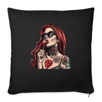Rote Haare Rockabilly Pin Up Girl 50s - Sofakissenbezug 45 x 45 cm - Schwarz - Vorne