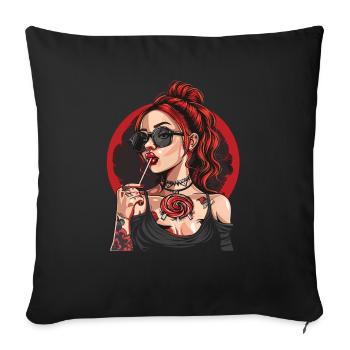 Rote Haare Rockabilly Pin Up Girl 50s - Sofakissenbezug 45 x 45 cm - Schwarz - Vorne