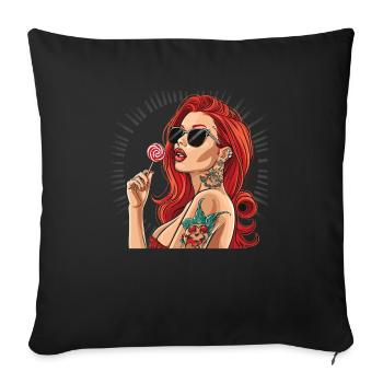 Rote Haare Rockabilly Pin Up Girl 50s - Sofakissenbezug 45 x 45 cm - Schwarz - Vorne