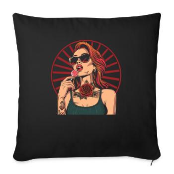 Rote Haare Rockabilly Pin Up Girl 50s - Sofakissenbezug 45 x 45 cm - Schwarz - Vorne