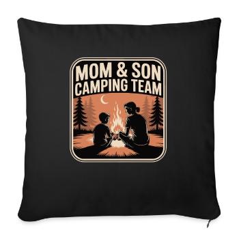 Équipe de camping Maman et fils - Housse de coussin décorative 45 x 45 cm - noir - Devant
