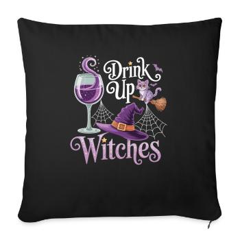 Witch Party with Style – T-Shirt with Cat & Wine - Sofa pillowcase 17,3'' x 17,3'' (45 x 45 cm) - black - Front
