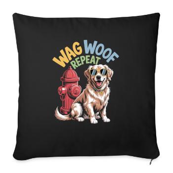 Wag Woof Repeat - Stylish Dog with Sunglasses - Sofa pillowcase 17,3'' x 17,3'' (45 x 45 cm) - black - Front