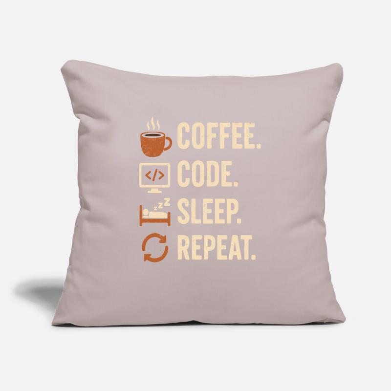 Codeur Geek Routine – Café, Code, Dodo, Encore Housse de coussin décorative 45 x 45 cm