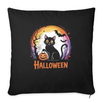 Chat noir mignon pour Halloween - Housse de coussin décorative 45 x 45 cm - noir - Devant